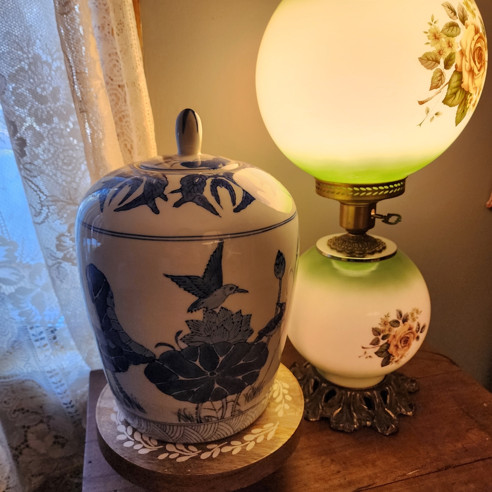 Blue and White Ceramic Jar with Bird Design